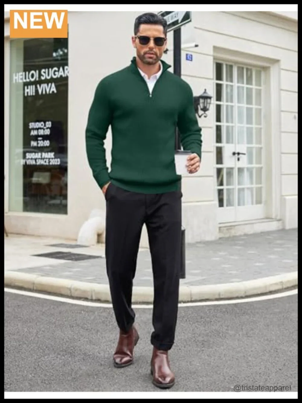 Quarter Zip Slim Fit Mock Neck Pullover Sweater Knitted